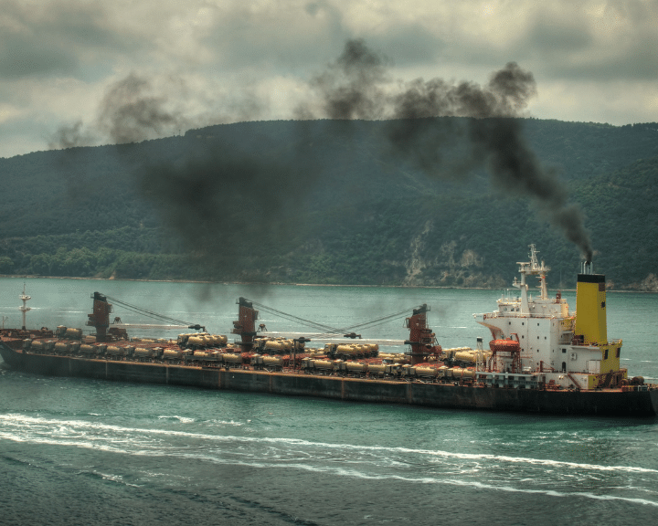 An ocean liner emitting smog. Provide your customers with equivalent impact reporting from within your TMS.